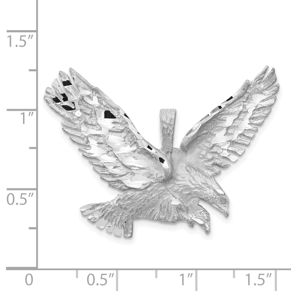 14K White Gold Diamond-Cut Eagle Pendant with Rhodium Finish for Men