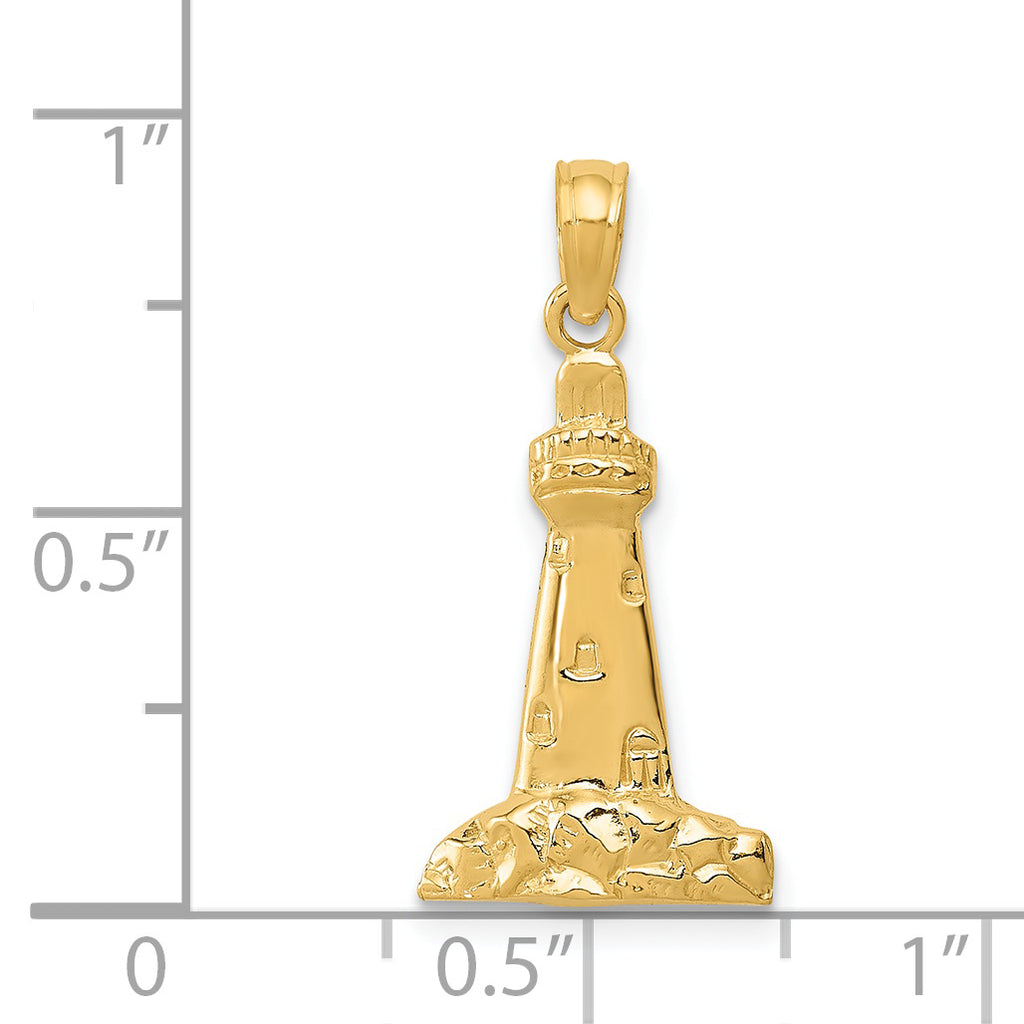 14K Gold Polished Cape May Lighthouse Charm for Men Solid Cast Design