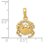 14K Gold Polished Open-Back Crab Pendant for Men  Solid Cast Design