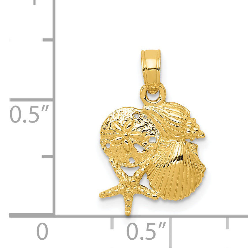 14K Gold Mini Shell Cluster Pendant with Polished Finish