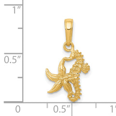 14K Gold Polished Seahorse and Starfish Pendant for Men‍‍‍