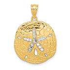 14K with White Rhodium Polished Diamond-Cut Sand Dollar Pendant