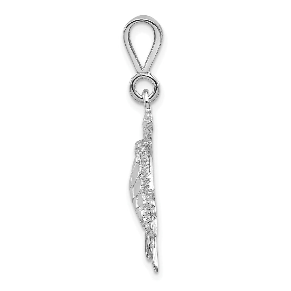 14K White Gold Sea Turtle Pendant with Polished Texture Men's Elegance