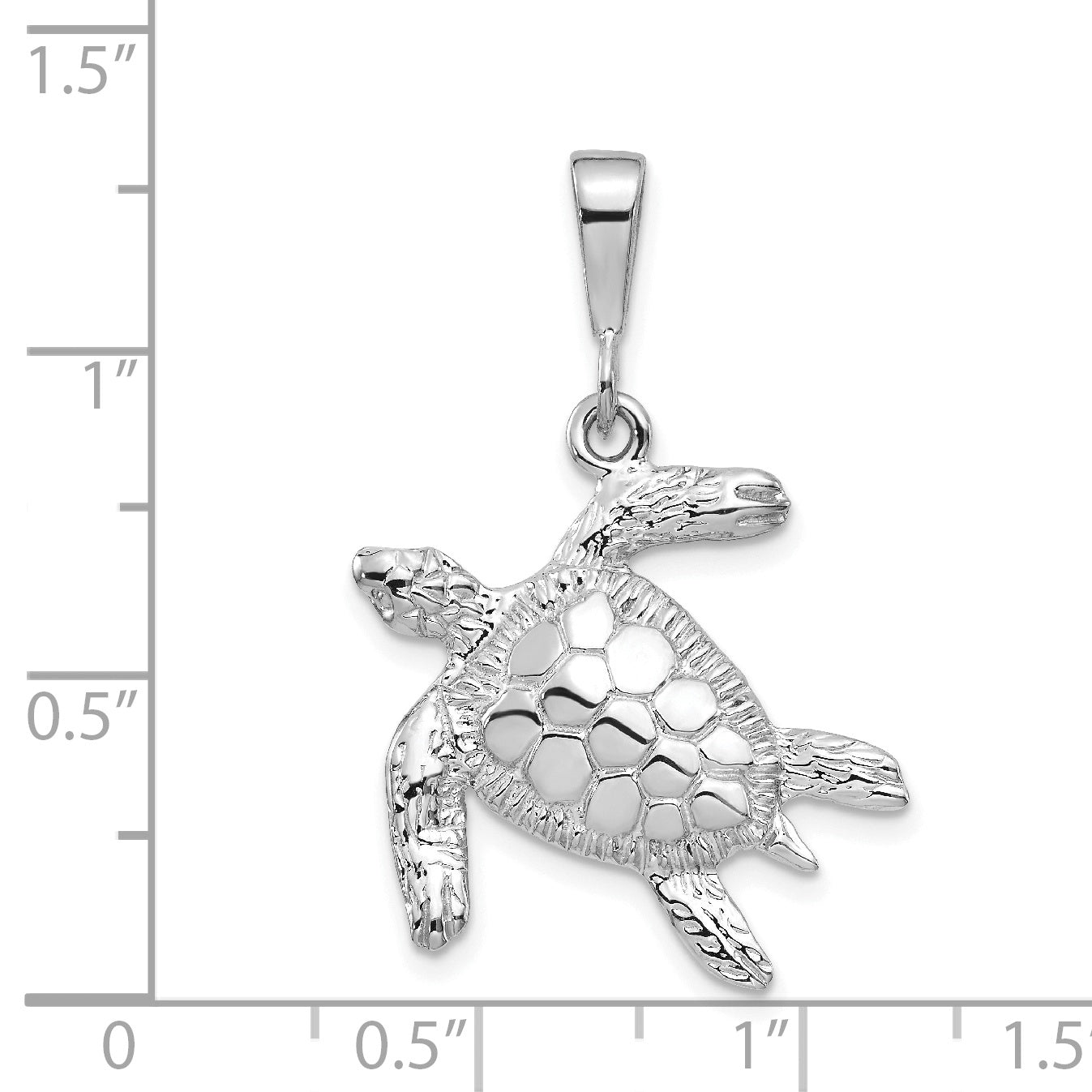14K White Gold Sea Turtle Pendant with Polished Texture Men's Elegance