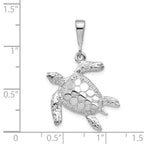 14K White Gold Sea Turtle Pendant with Polished Texture Men's Elegance