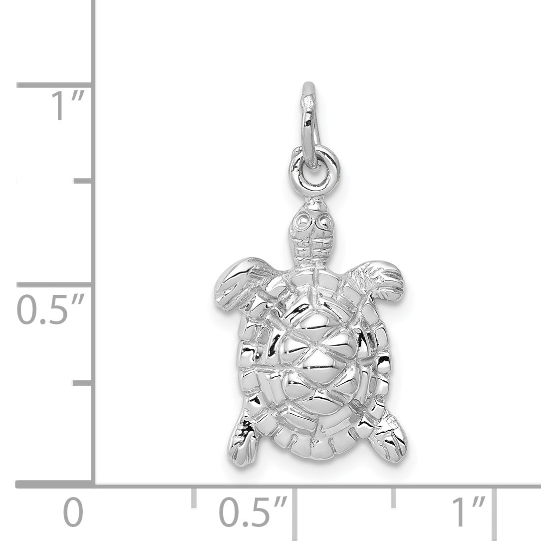 14K White Gold Men's Turtle Charm with Polished Finish and Textured Design