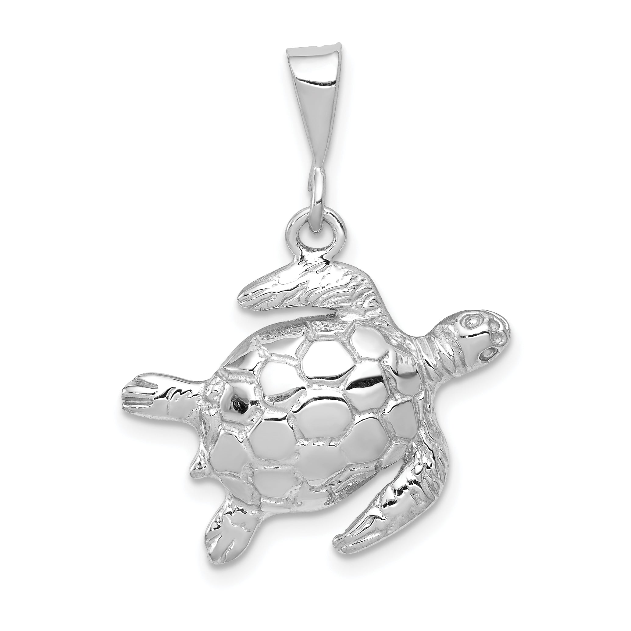 14k White Gold Solid Polished Open-Backed Sea Turtle Pendant Main image