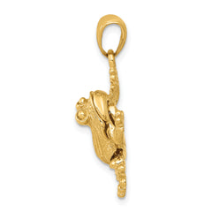 14k Solid Polished 3-D Moveable Frog Pendant