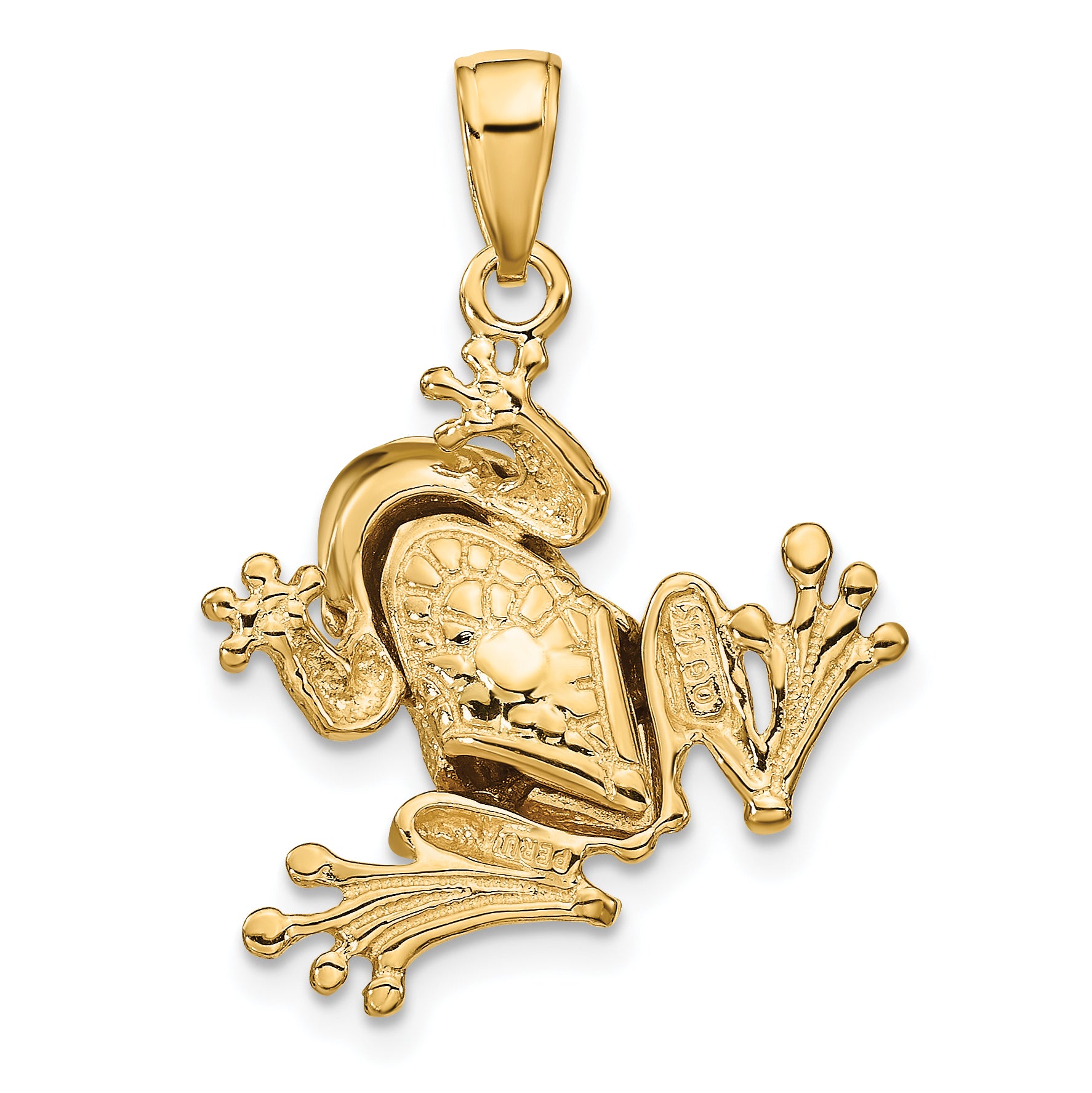 14k Solid Polished 3-D Moveable Frog Pendant