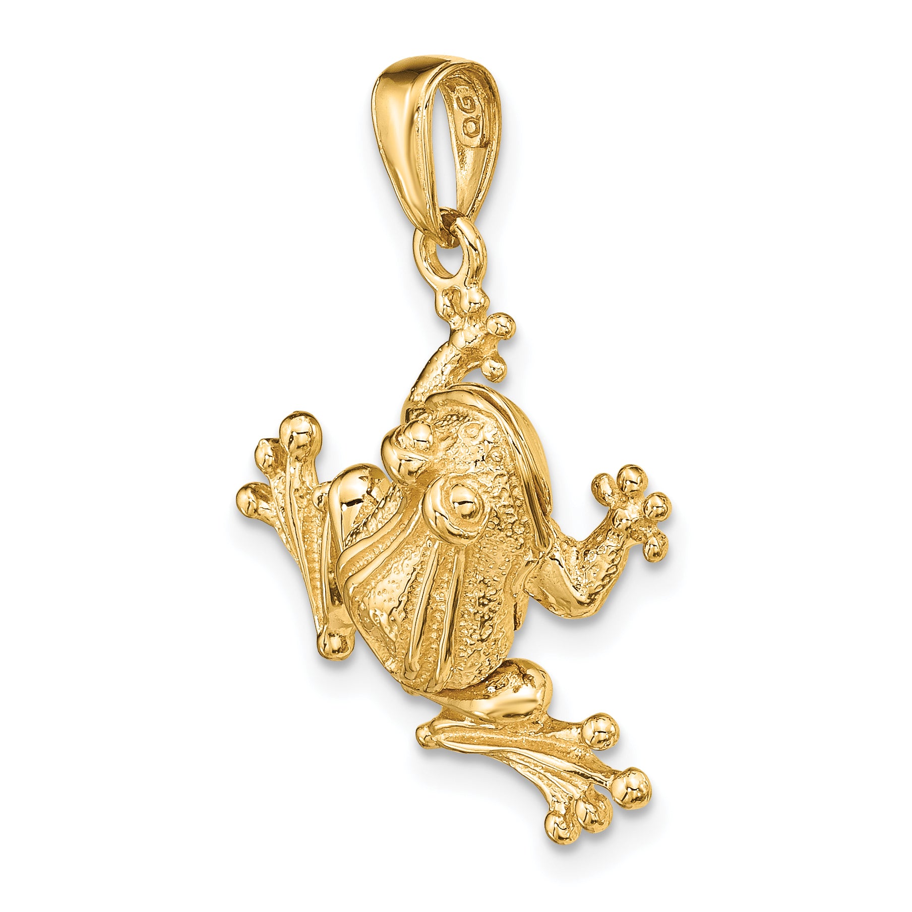 14k Solid Polished 3-D Moveable Frog Pendant