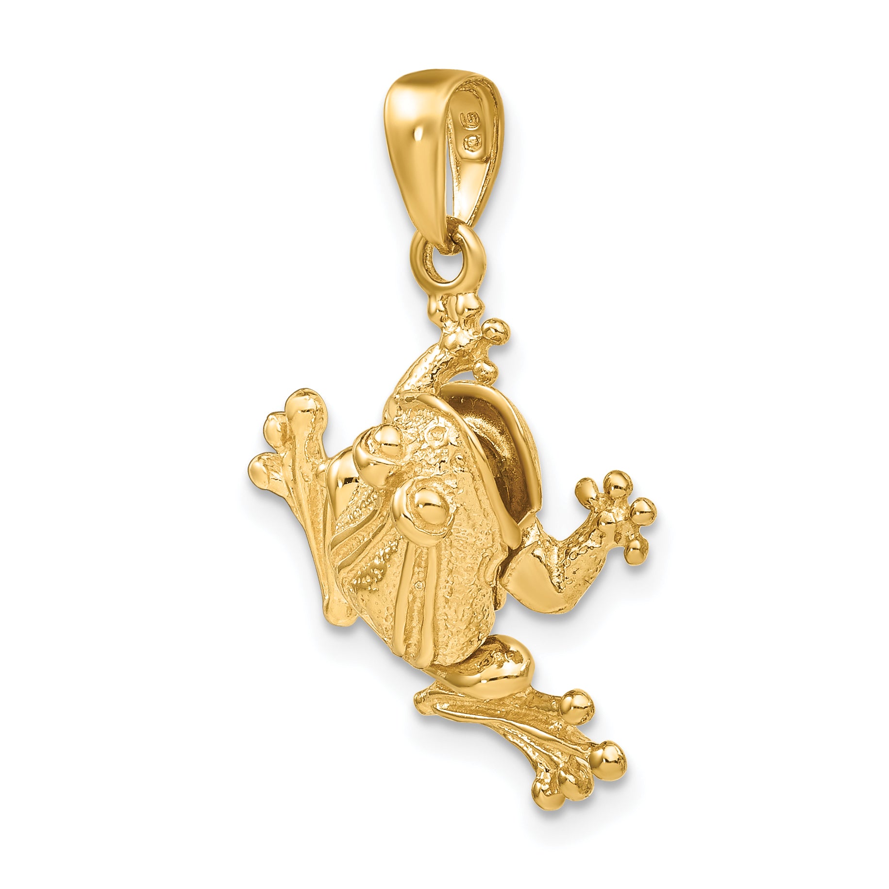 14k Solid Polished 3-D Moveable Frog Pendant