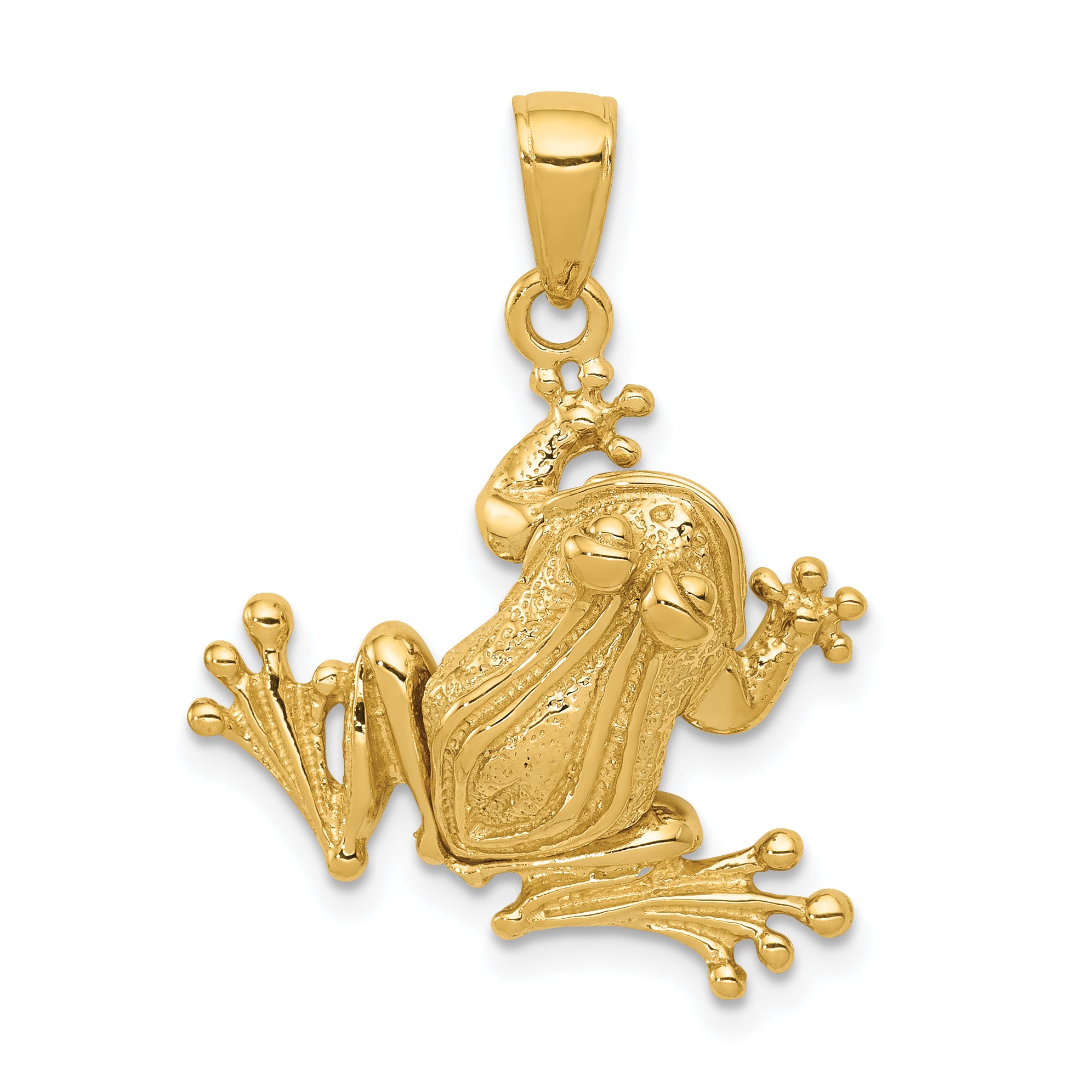 14k Solid Polished 3-D Moveable Frog Pendant