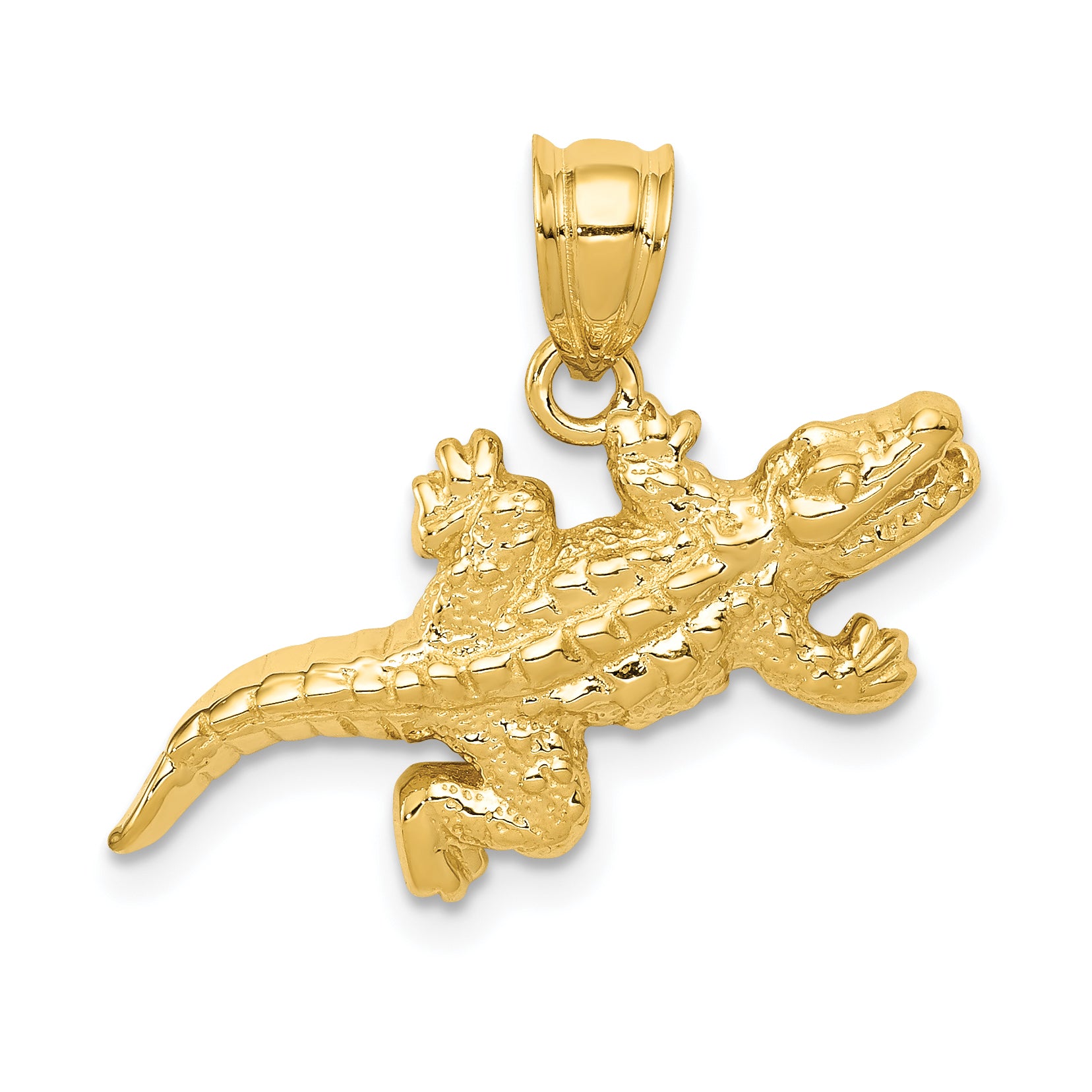 14k Solid Polished Open-Backed Crocodile Pendant Main image
