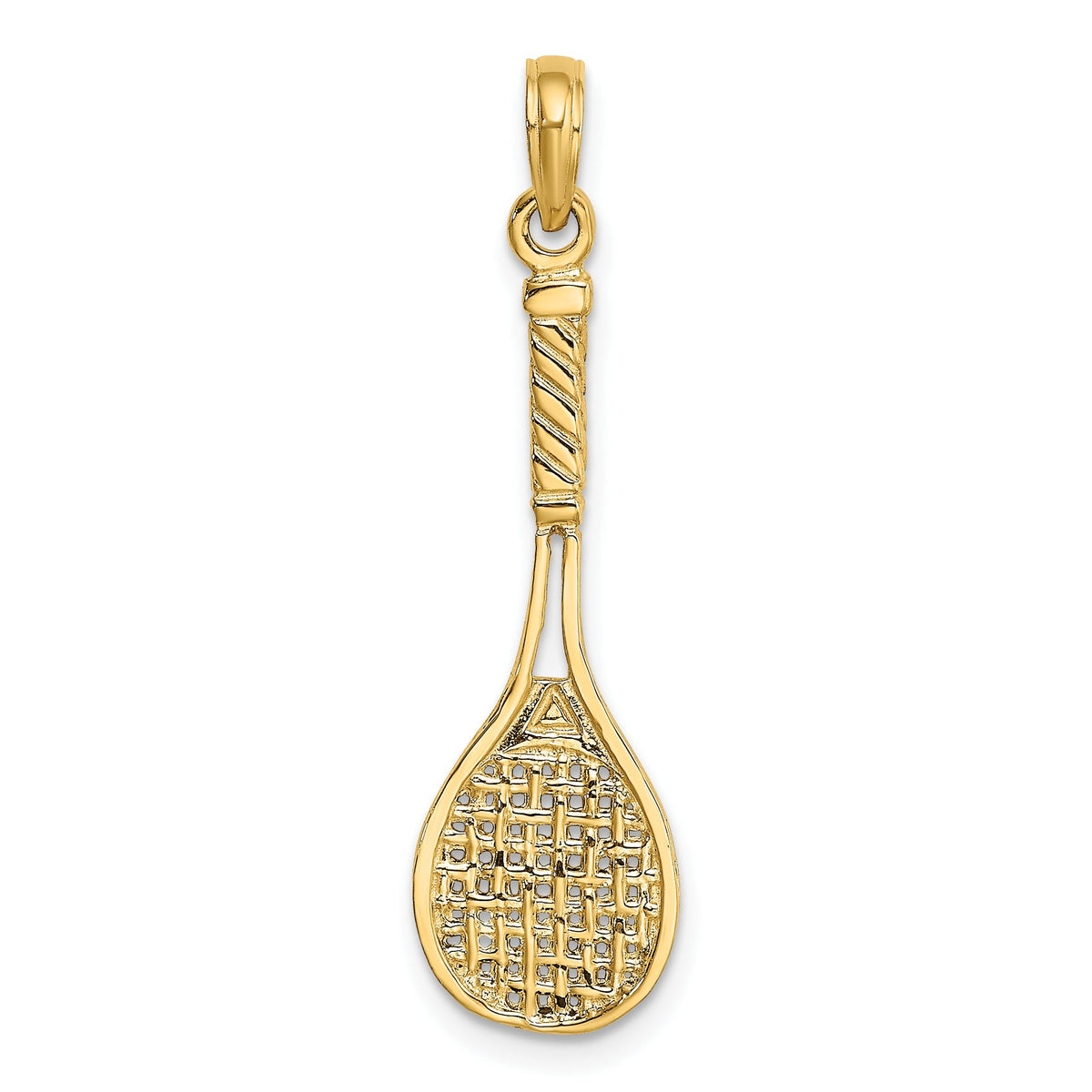 Tennis Racquet Charm in 14K Yellow Gold, 29mm Textured - Sophia Jewelers Main image