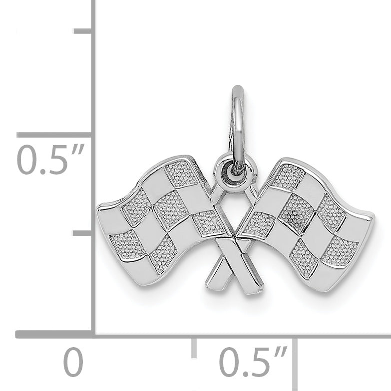 14K White Gold Polished Checkered Flags Men's Charm with Textured Design