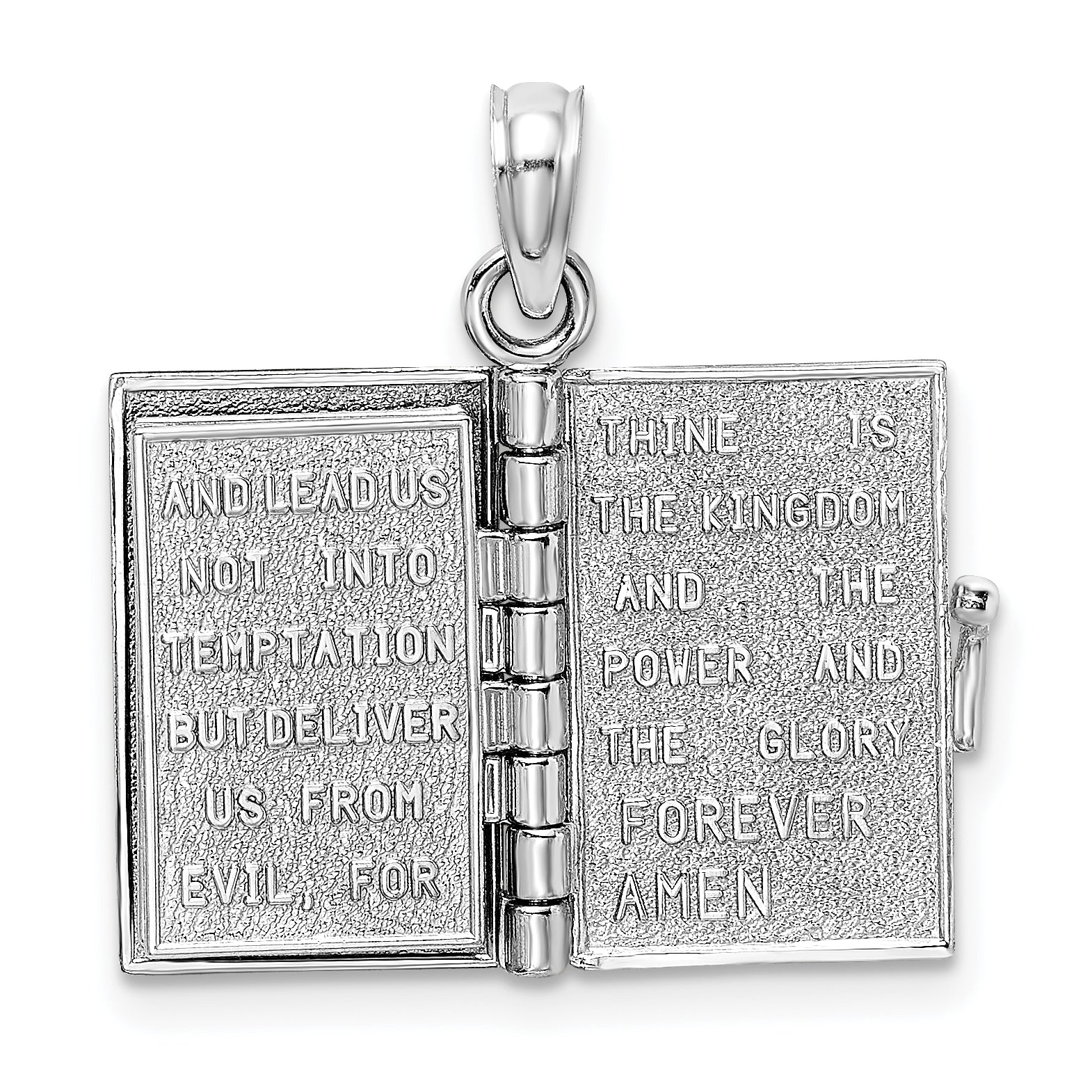 14K White Gold 3D Lords Prayer Bible Pendant