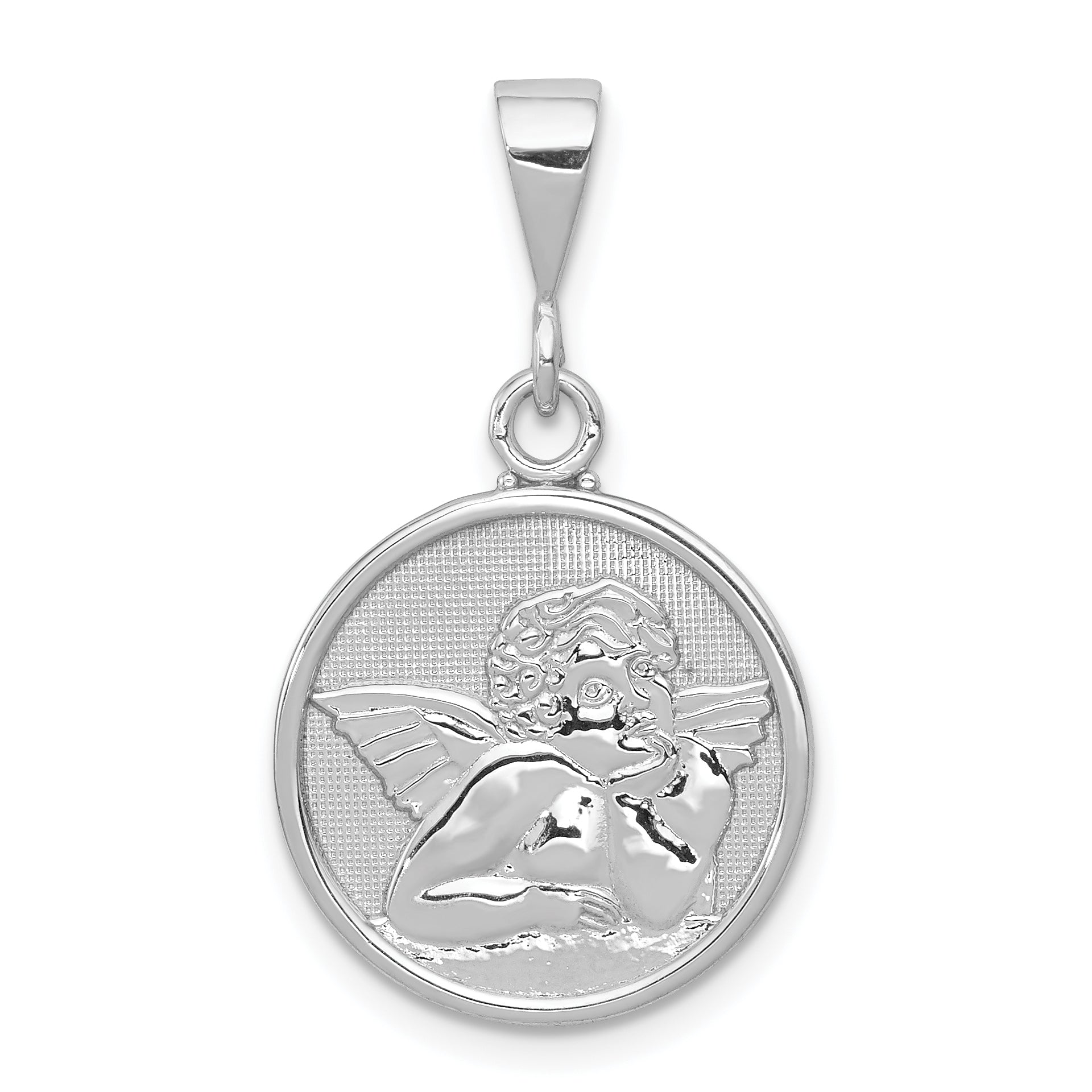 14K White Gold Polished and Satin Angel Pendant Main image
