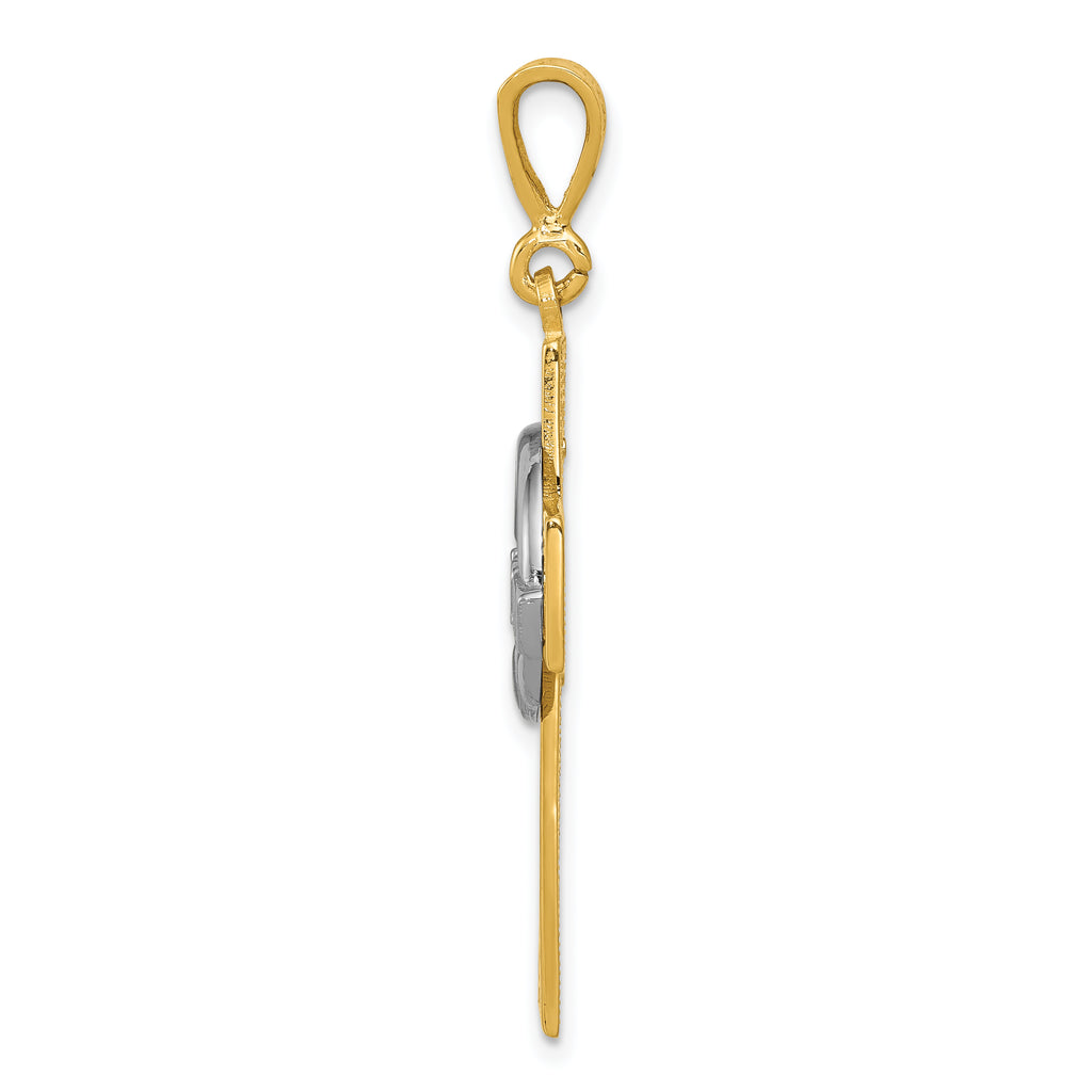 14K Two-Tone Gold Claddagh Cross Pendant with Polished Finish