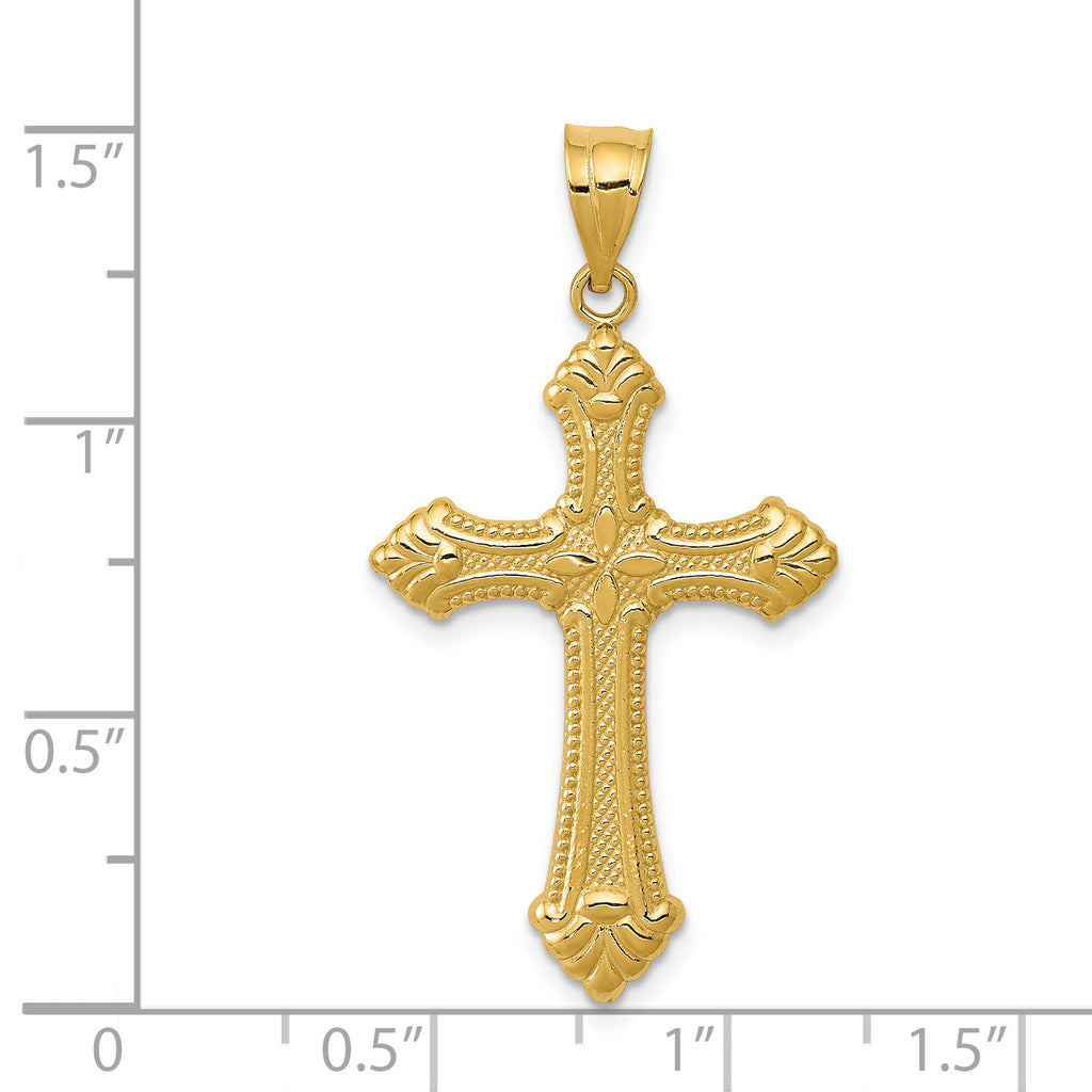 14K Gold Polished Cross Pendant with Solid Casted Design