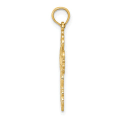 14K Gold Polished Filigree Cross Charm Elegant Casted Design