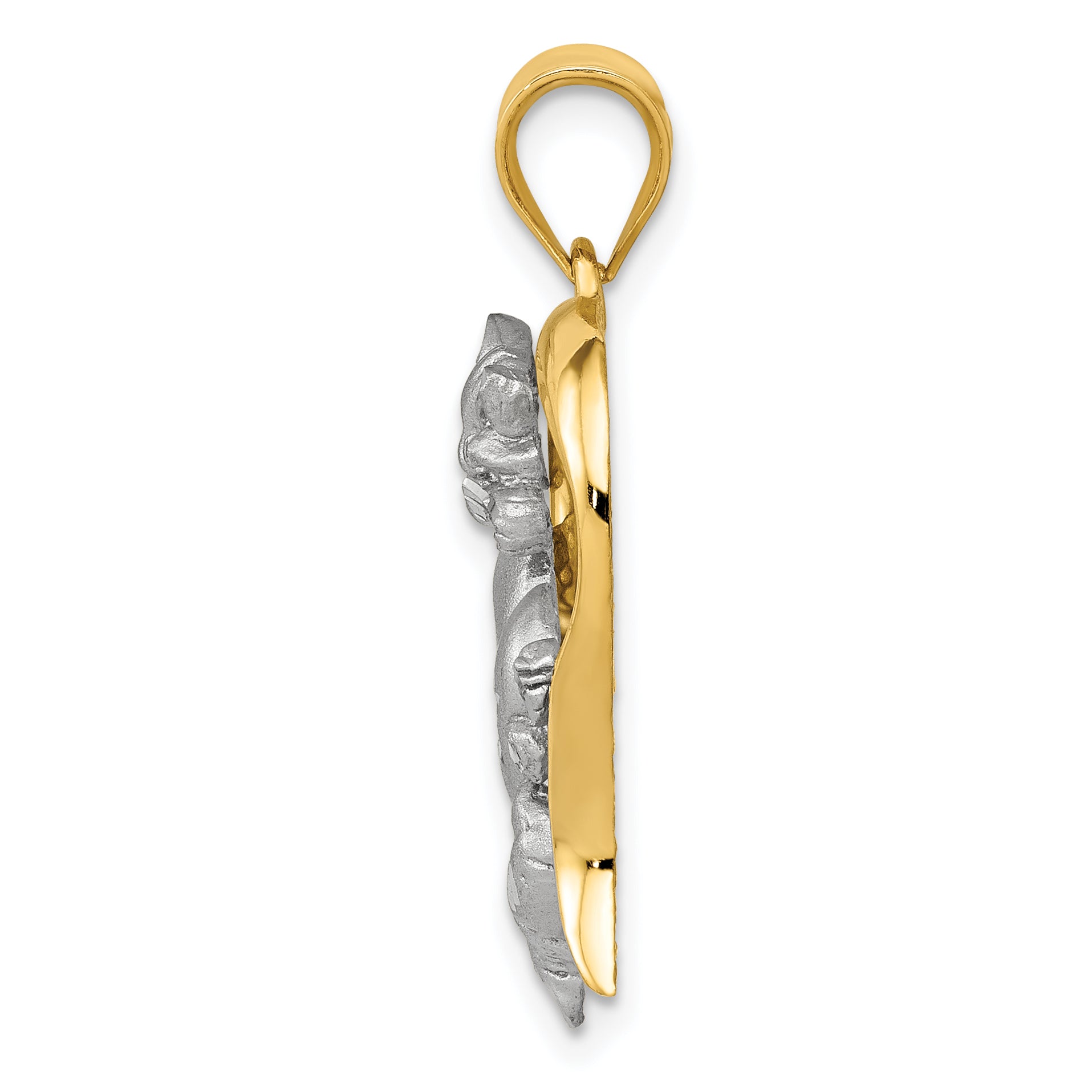 14K Two-Tone Gold Cat in Heart Charm with Polished Diamond-Cut Finish Secondary image
