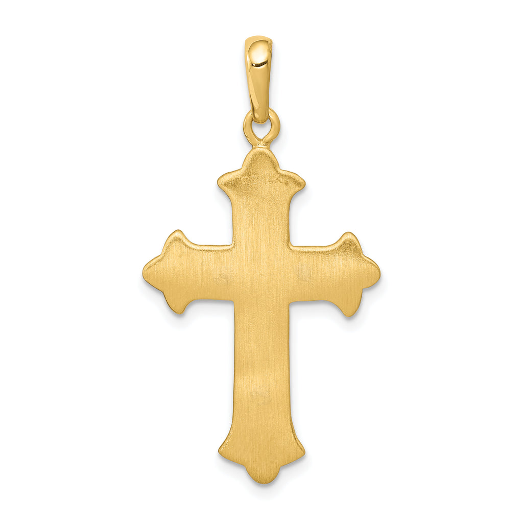 14K Two-Tone Gold Fleur De Lis Cross Pendant with Polished Finish
