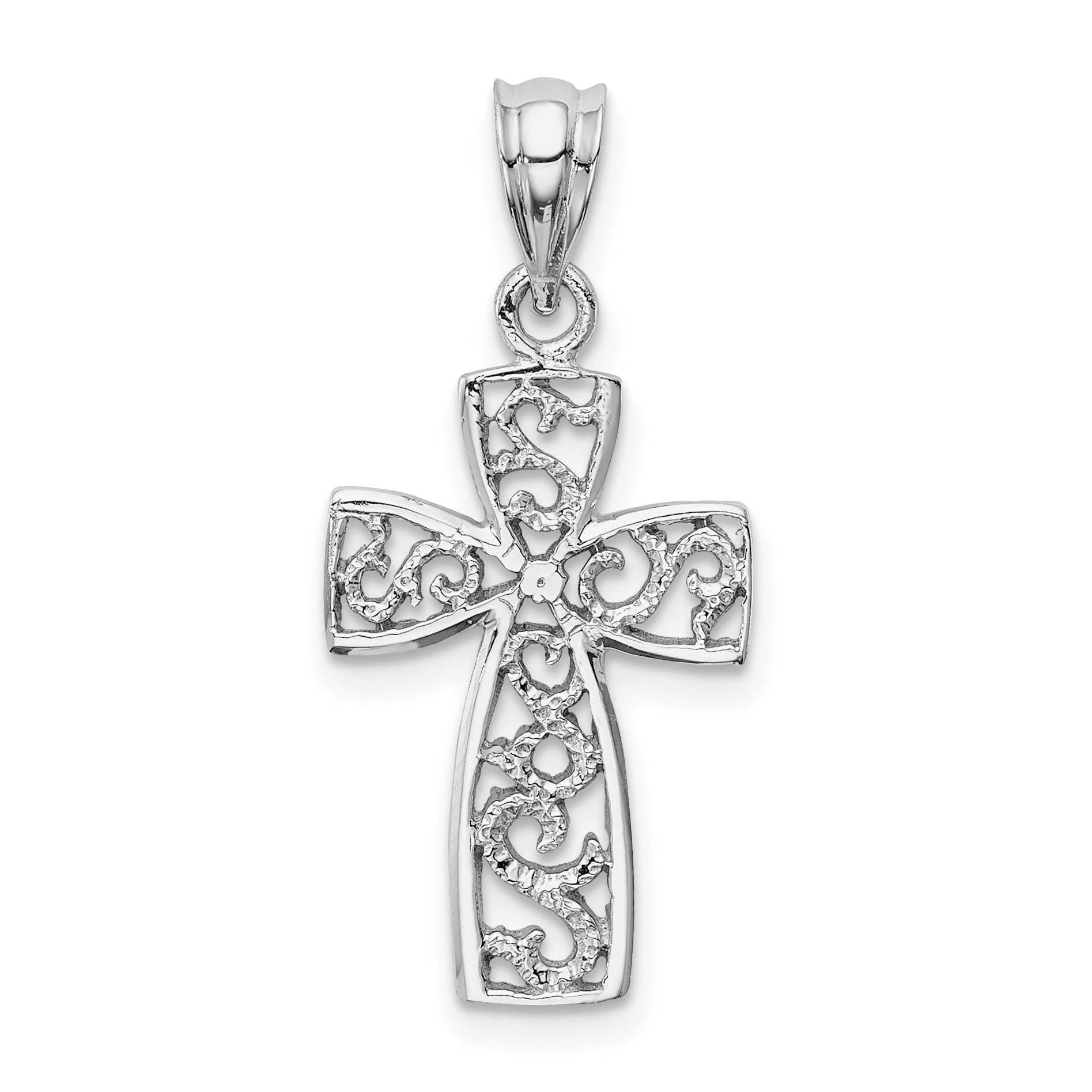 14k White Gold Filigree Cross Pendant Main image