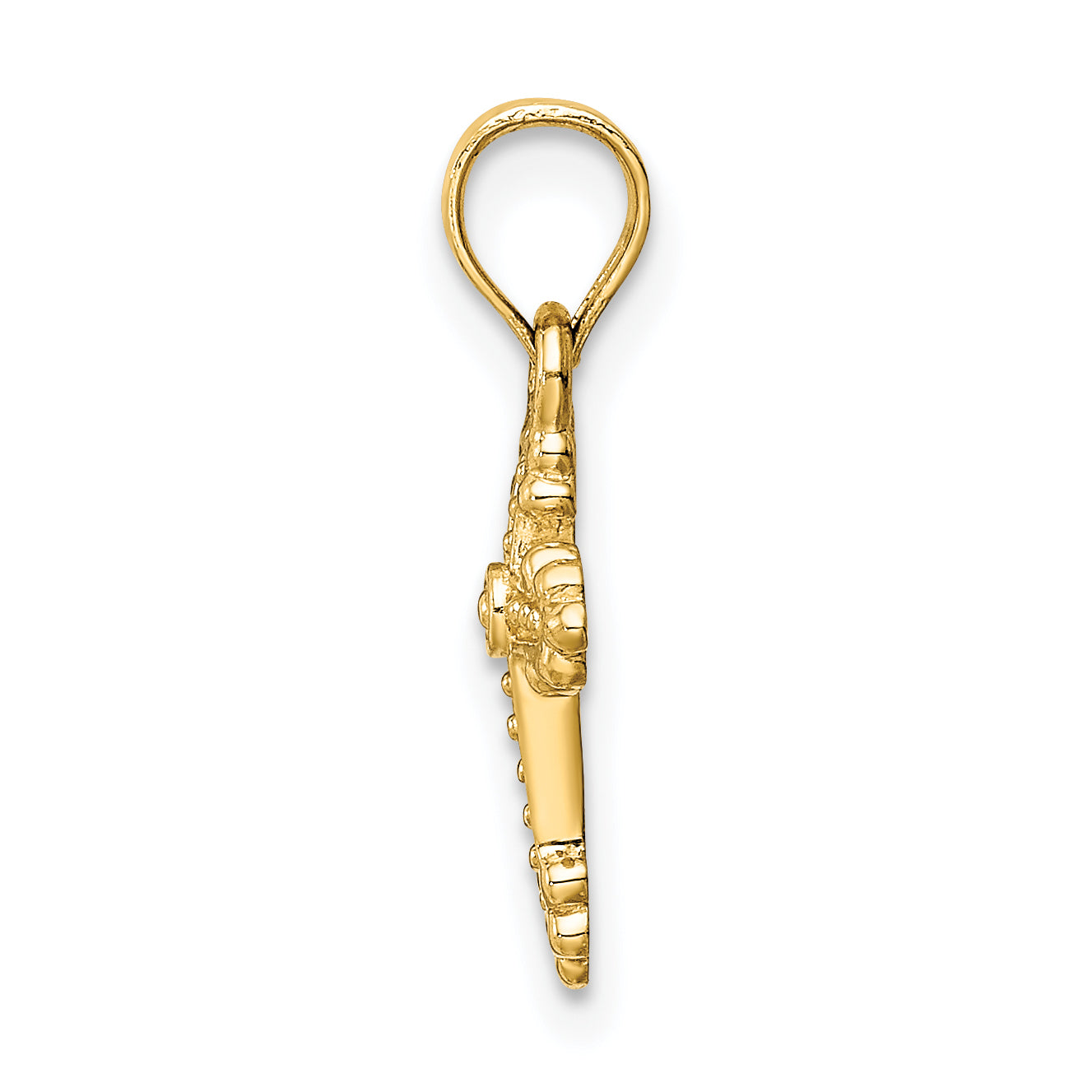 14K Gold Tiny Budded Cross Charm  Solid, Casted, Elegant Design Secondary image