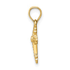 14K Gold Tiny Budded Cross Charm  Solid, Casted, Elegant Design