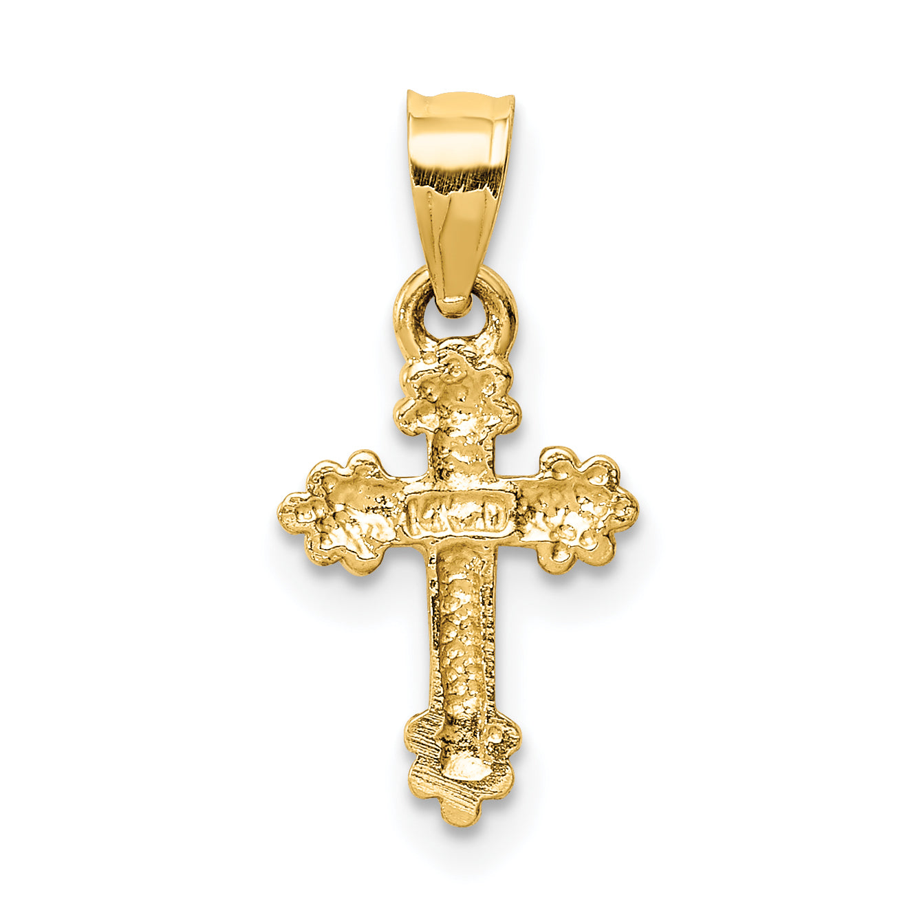 14K Gold Tiny Budded Cross Charm  Solid, Casted, Elegant Design