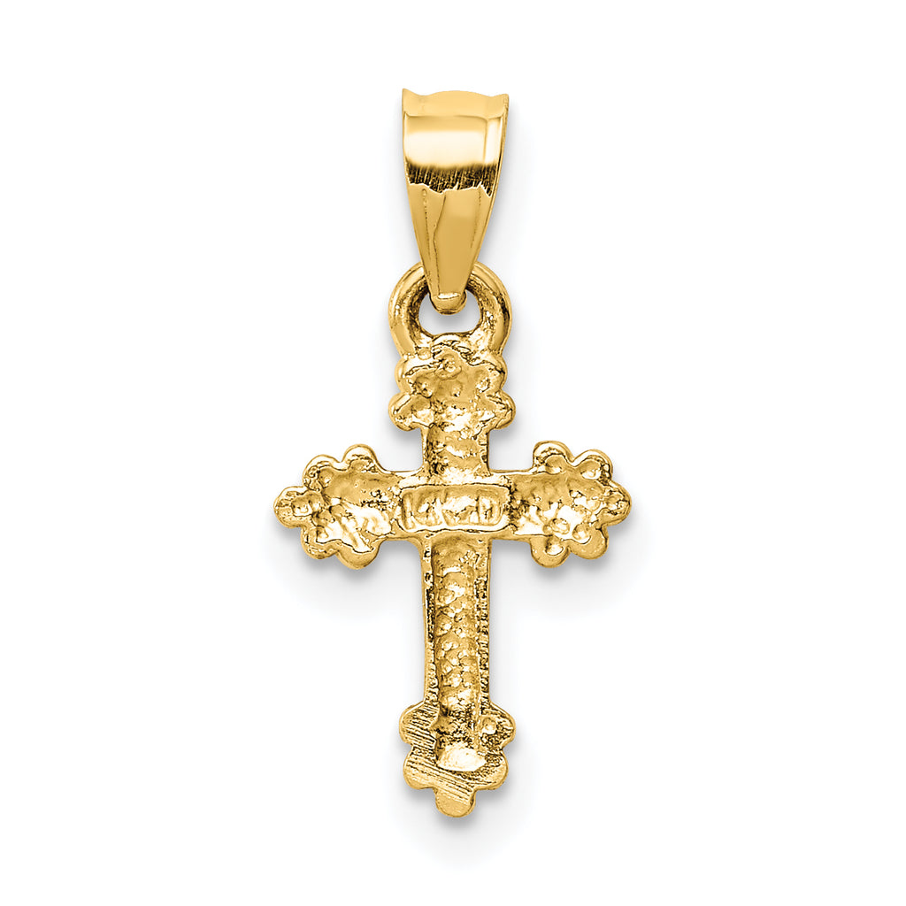 14K Gold Tiny Budded Cross Charm  Solid, Casted, Elegant Design