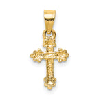14K Gold Tiny Budded Cross Charm  Solid, Casted, Elegant Design