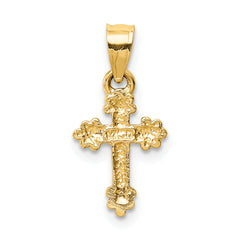 14K Gold Tiny Budded Cross Charm  Solid, Casted, Elegant Design