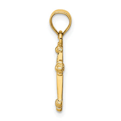 14K Gold Small Cross Charm  Solid Casted, Elegant Concave Design