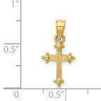 14K Gold Small Cross Charm  Solid Casted, Elegant Concave Design