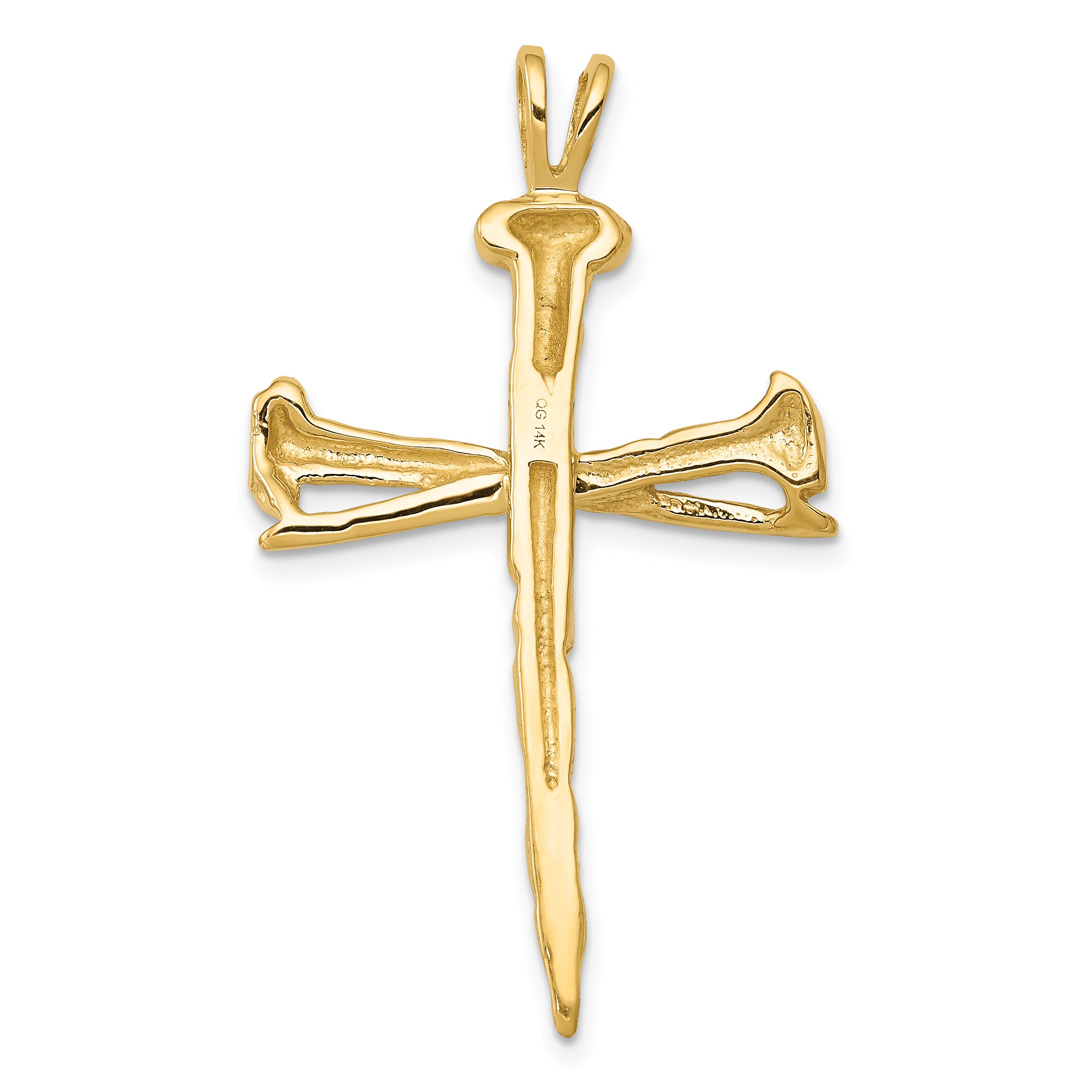 14K Gold Nail Cross Charm with Polished Finish Solid & Elegant