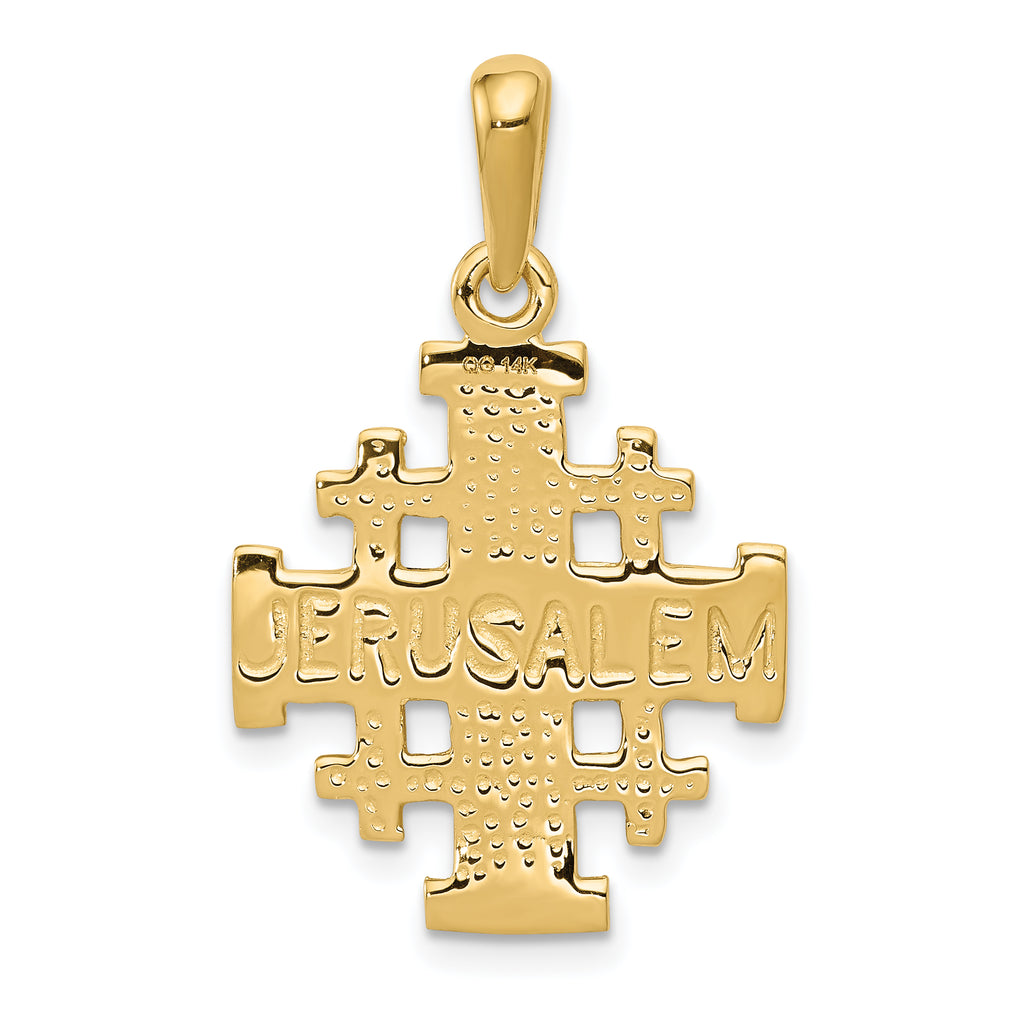 14K Gold Jerusalem Cross Pendant with Polished Reversible Design