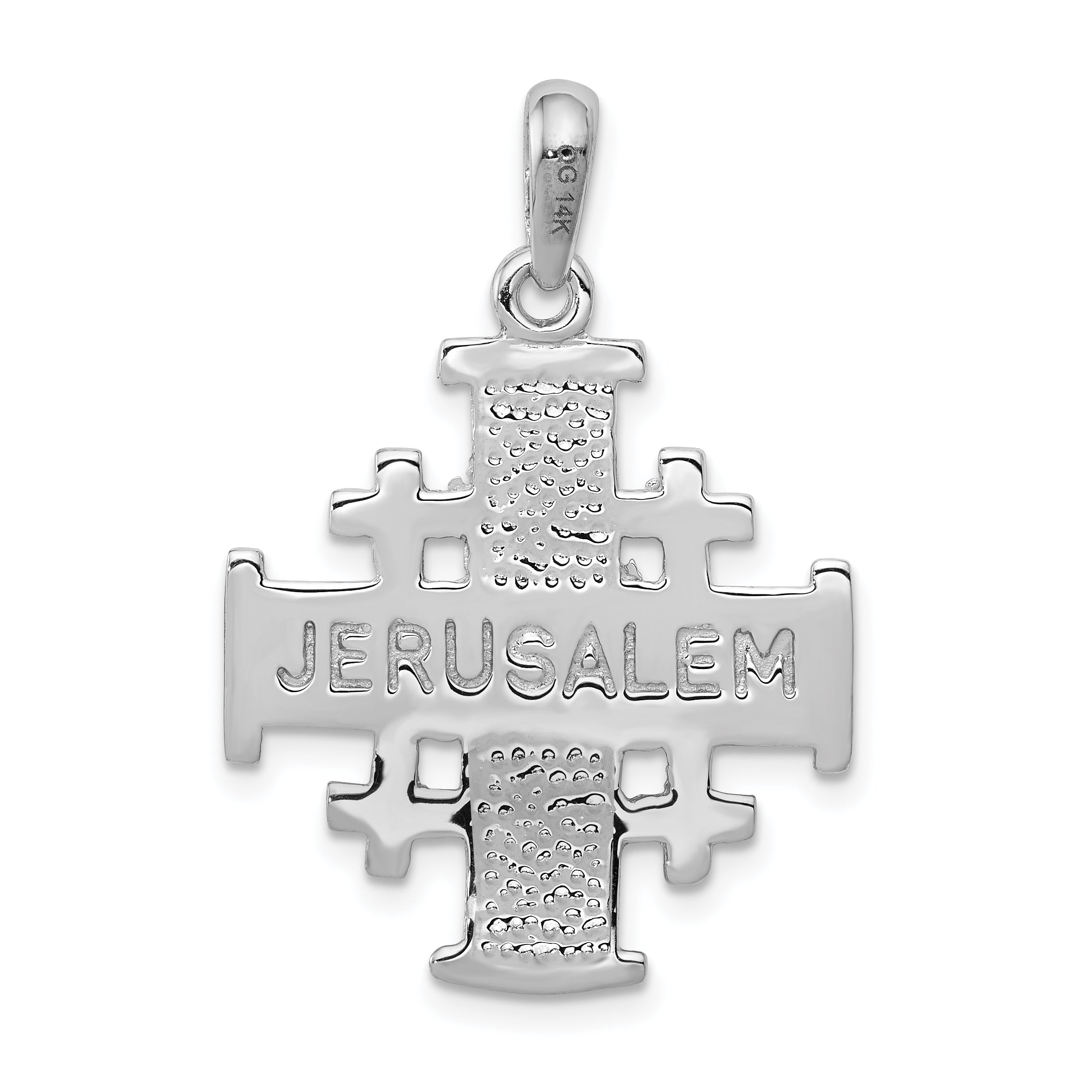 14K White Gold Jerusalem Cross Pendant with Polished Reversible Design