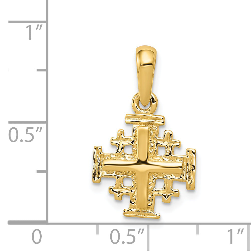 14K Gold Jerusalem Cross Charm with Polished Reversible Design