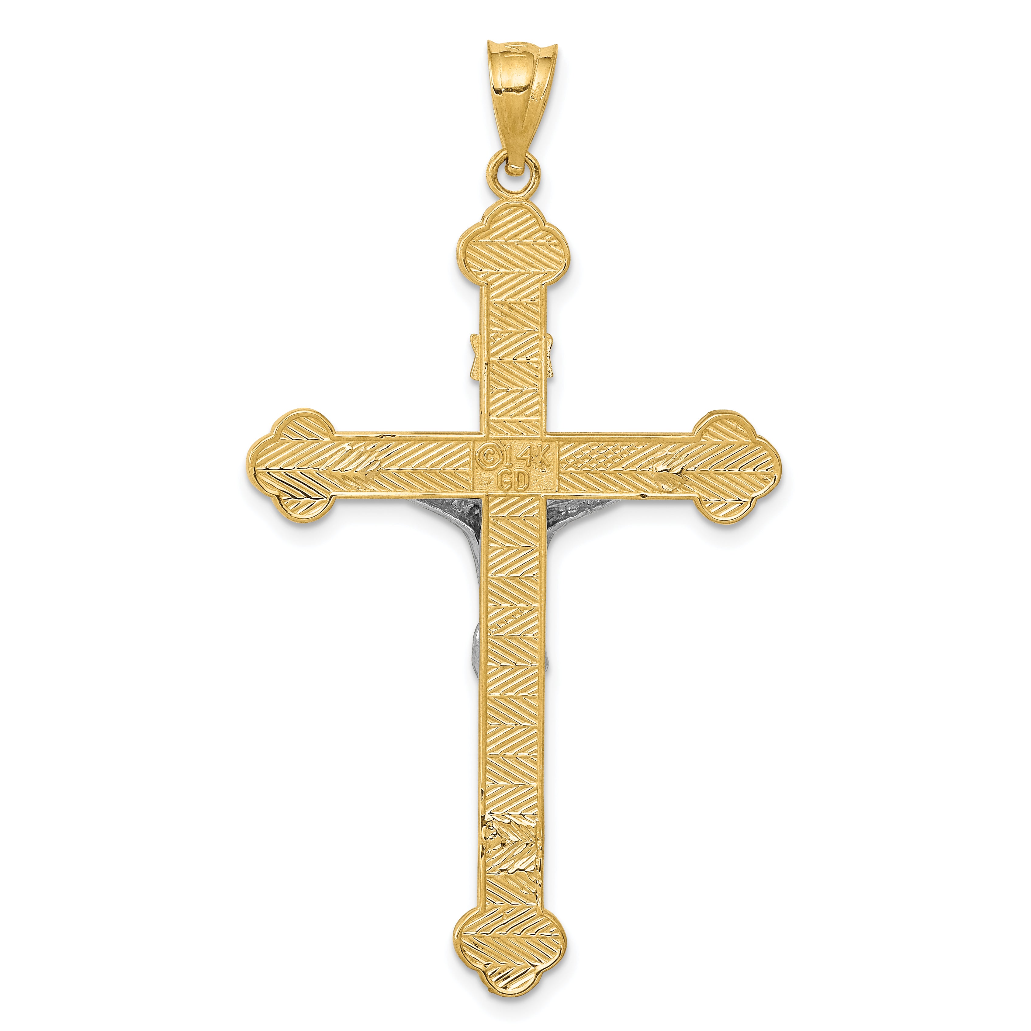 14K Two-Tone Gold INRI Crucifix Pendant Solid, Casted, 50mm