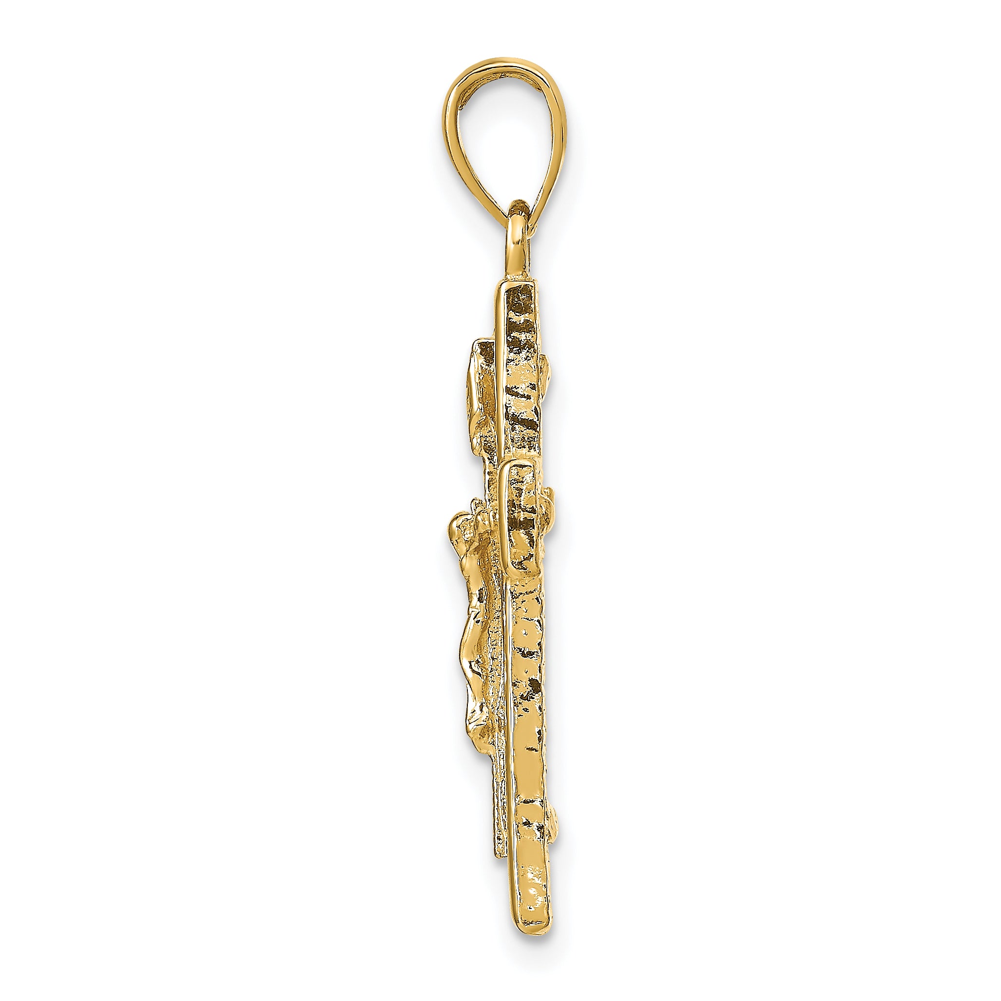 14K Gold Polished Crucifix Pendant with Textured Design Elegant & Solid Secondary image