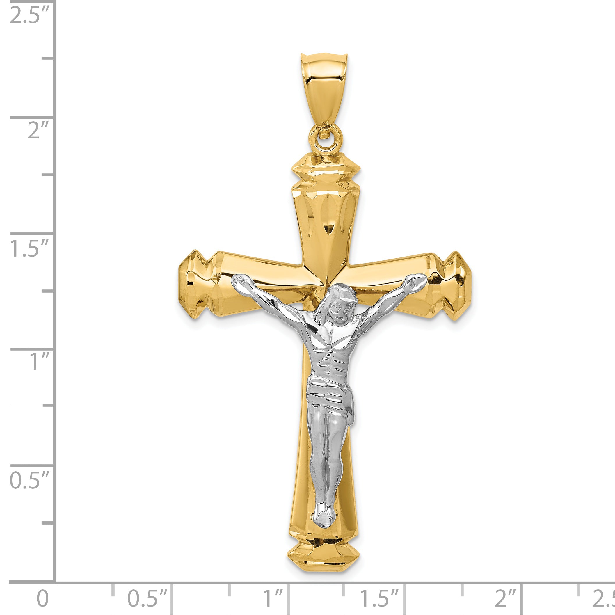 14K Two-Tone Gold Crucifix Pendant with Polished Finish 61mm