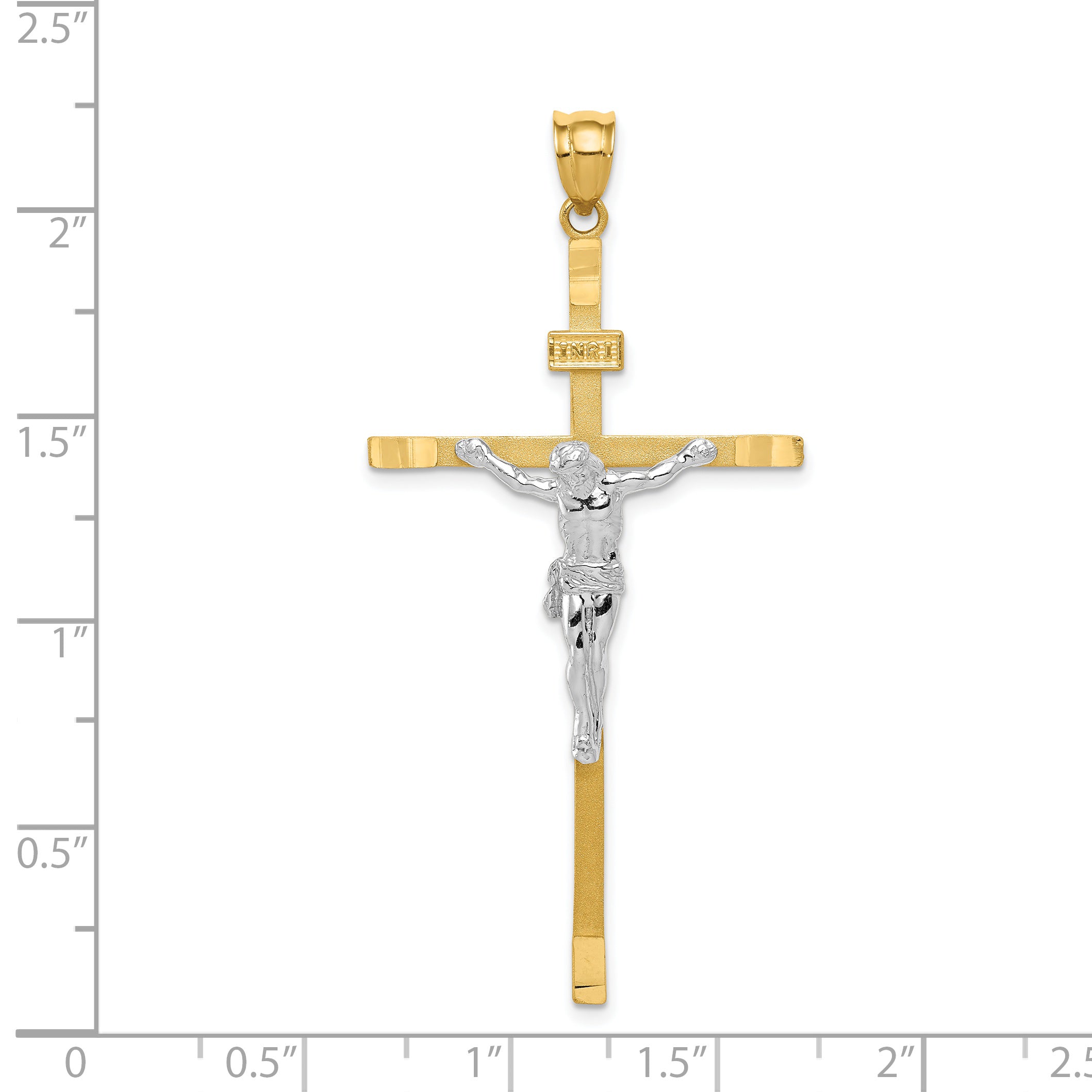 14K Two-Tone Gold Crucifix Pendant with Polished Finish  Solid and Elegant Design