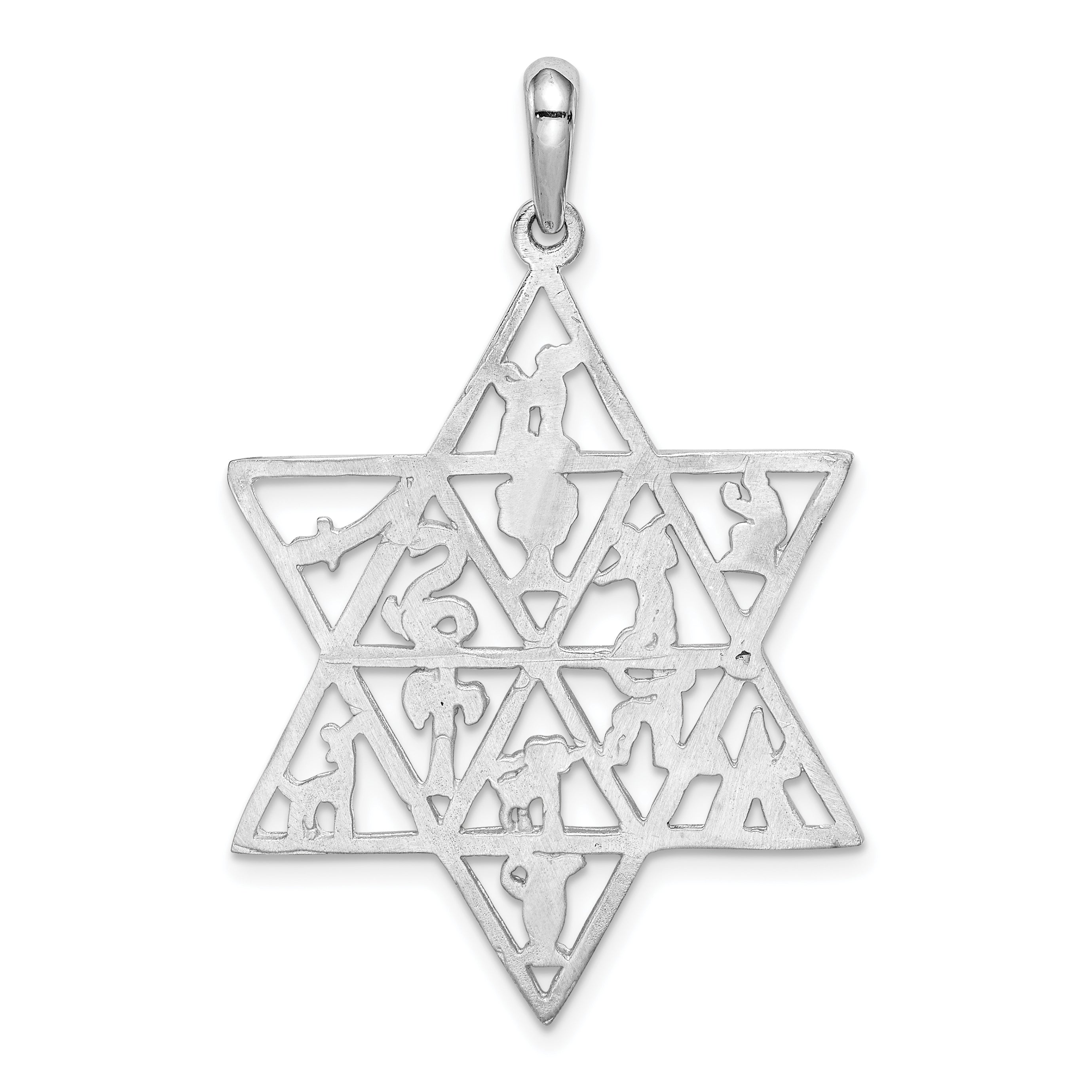14K White Gold Star of David Pendant with Rhodium Plating  Elegant and Solid
