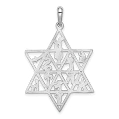 14K White Gold Star of David Pendant with Rhodium Plating  Elegant and Solid