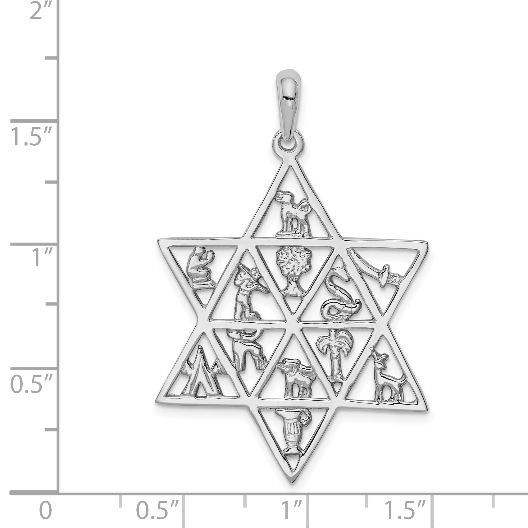 14K White Gold Star of David Pendant with Rhodium Plating  Elegant and Solid