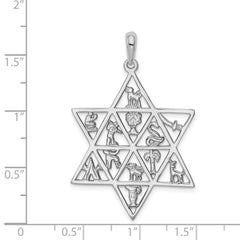 14K White Gold Star of David Pendant with Rhodium Plating  Elegant and Solid