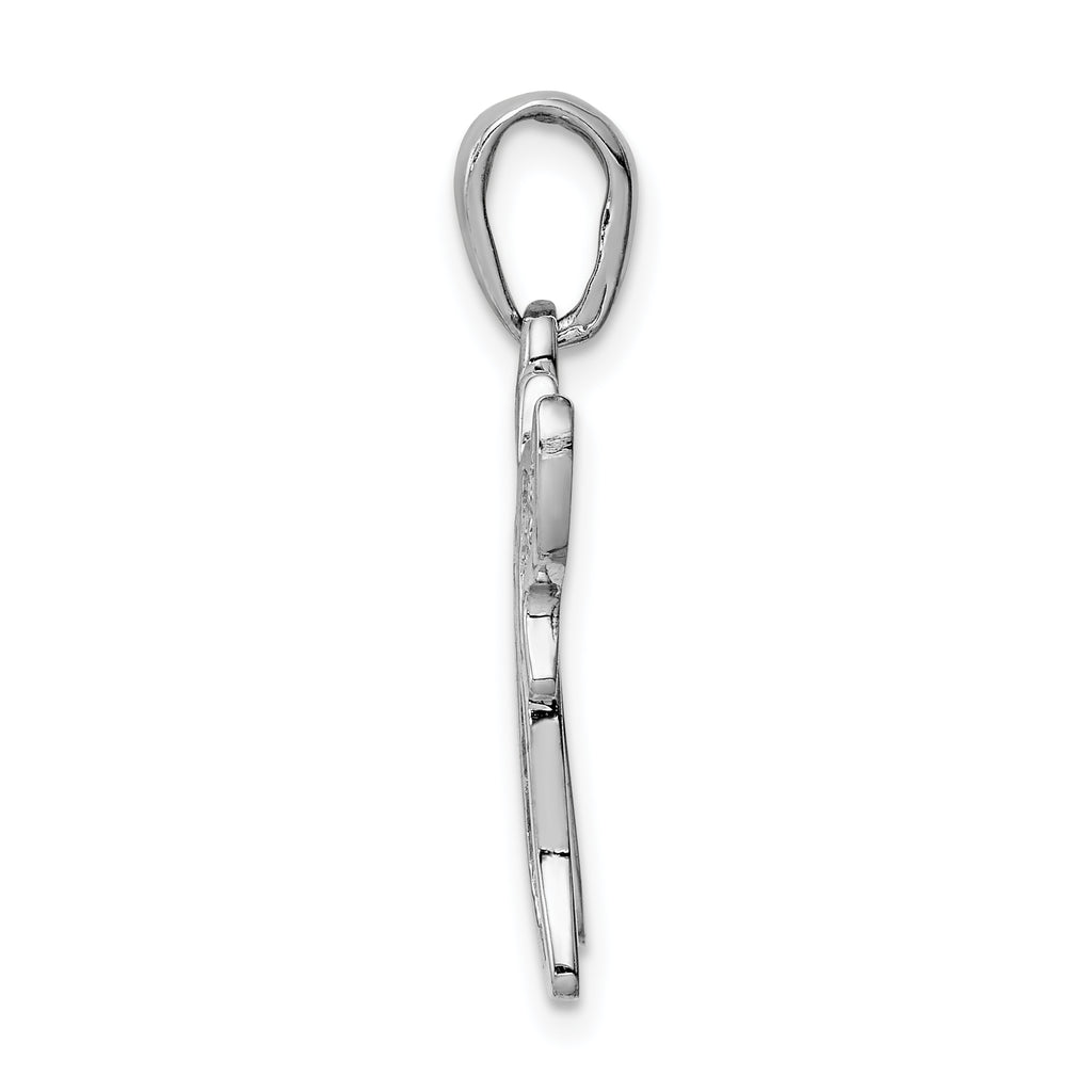 14K White Gold Mesh Chai Pendant with Polished Rhodium Finish