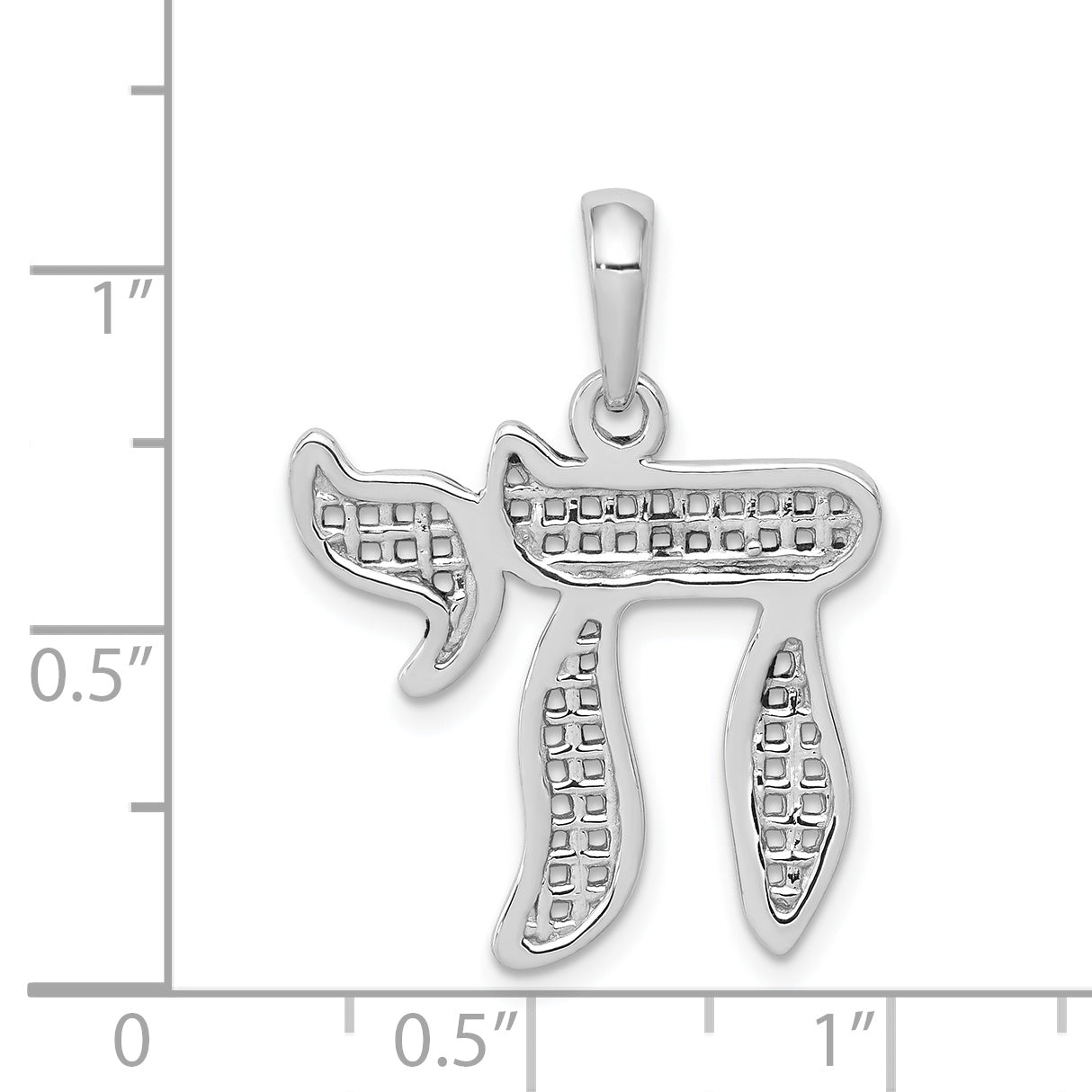14K White Gold Mesh Chai Pendant with Polished Rhodium Finish