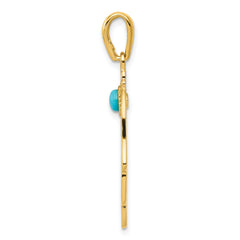 14K Gold Turquoise Chamseh Pendant with Filigree Design, 35mm Vintage Elegance
